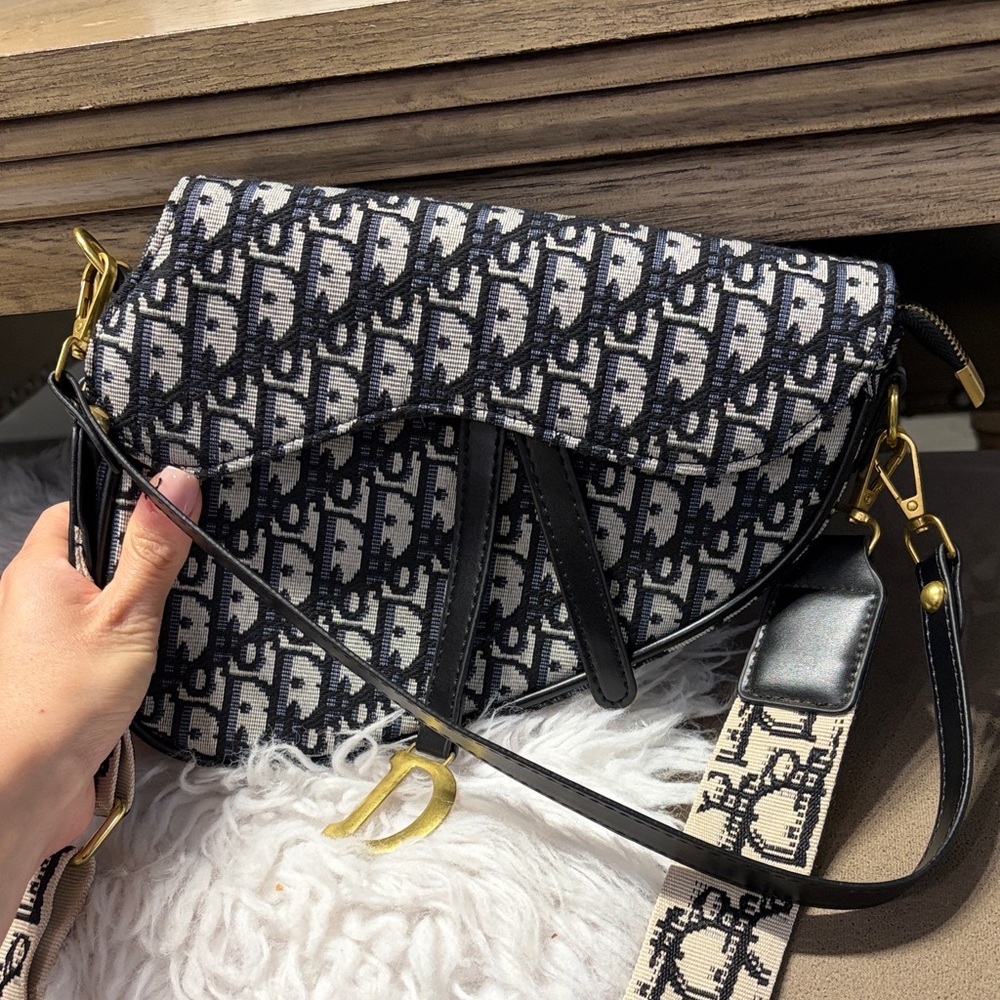 Oblique Black & White Saddle Bag